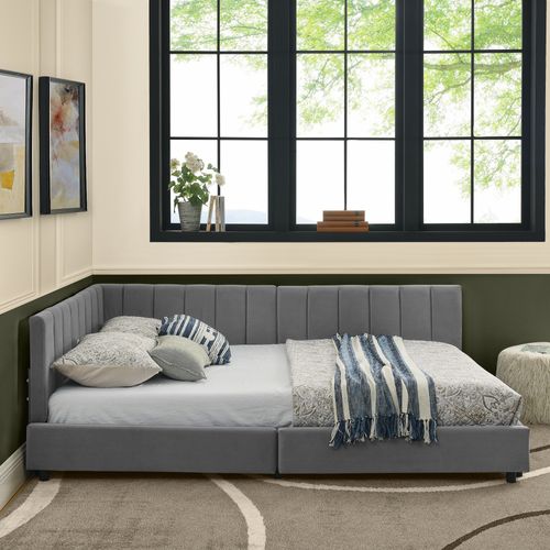 Lit Banquette Double 160×200 Cm Avec Haut Dossier, Velours Gris Foncé