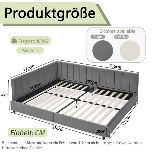 Lit Banquette Double 160×200 Cm Avec Haut Dossier, Velours Gris Foncé
