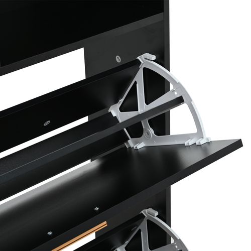 Meuble à Chaussures Entrée, 4 Compartiments, 2 Portes Rabattables, Rangement, Mdf, Noir