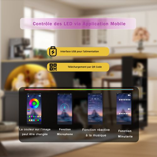 Table Bar Moderne - Table Haute Extensible Avec Rangement, LED Intégrée, Portes Arquées - Noir