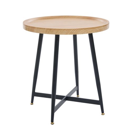 Table D’appoint Ronde, Bois Et Métal Noir, Style Scandinave Moderne, Salon, Marron/noir