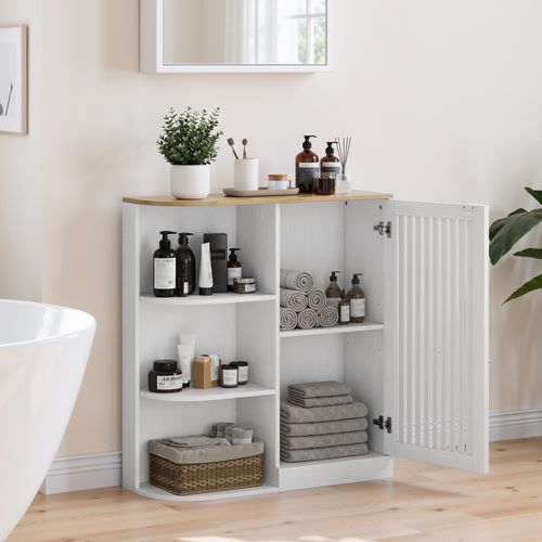 Meuble D’angle Salle De Bain - Rangement Avec Étagères Ouvertes Et Portes En Treillis, Mdf, Blanc