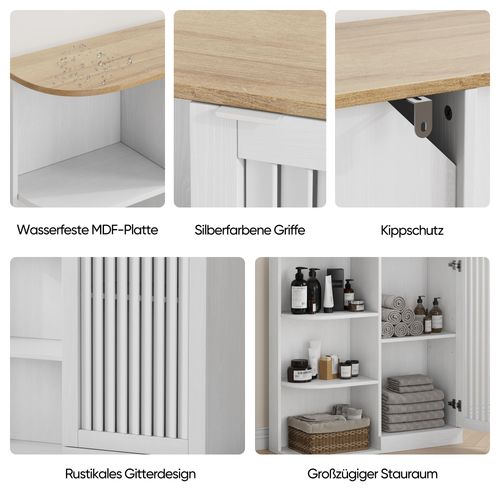 Meuble D’angle Salle De Bain - Rangement Avec Étagères Ouvertes Et Portes En Treillis, Mdf, Blanc