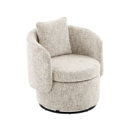 Fauteuil Pivotant De Salon Avec Rangement Caché Et Coussin Rembourré, Tissu Chenille, Ivoire