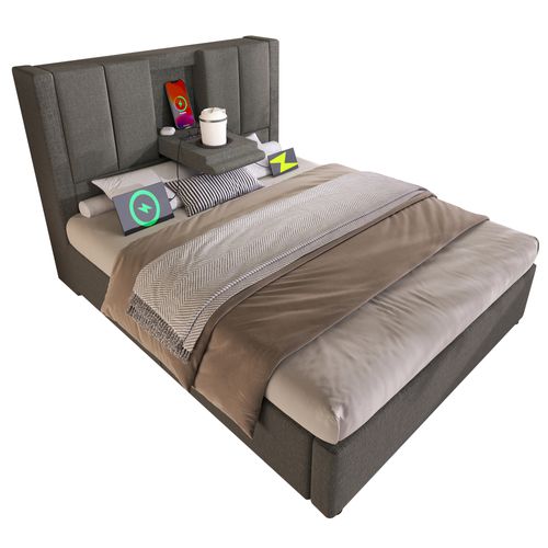 Lit Coffre Simple 90×200 cm Avec Rangement Hydraulique Et Chargeur USB Intégré - Gris