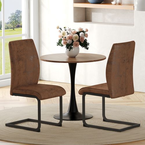 Lot De 2 Chaises De Salle à Manger Modernes, Assise Ergonomique En Simili, Pieds Métal, Marron