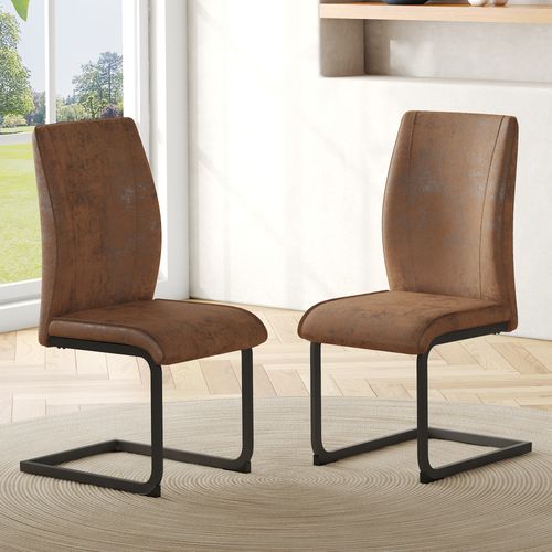 Lot De 2 Chaises De Salle à Manger Modernes, Assise Ergonomique En Simili, Pieds Métal, Marron