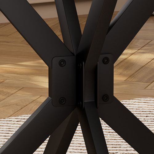 Table à Manger Ronde 90 Cm, Plateau Bois, Pieds Métal, Style Contemporain, Brun/noir