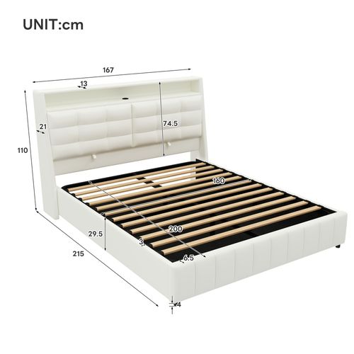 Lit Double 160x200 Cm - Lit Adulte Avec Éclairage LED Et Port USB - Blanc