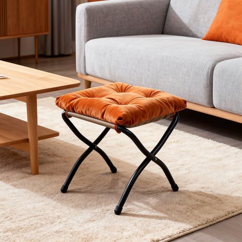 Fauteuil De Relaxation Avec Repose-pieds Et Accoudoirs Rembourrés, Structure Métal, Orange