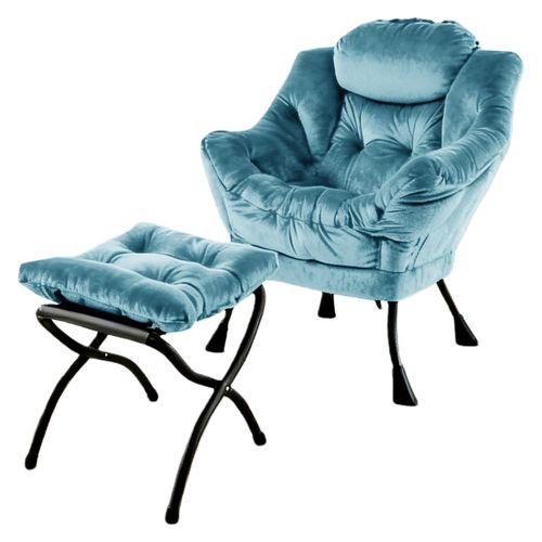 Fauteuil De Relaxation Avec Repose-pieds Et Accoudoirs Rembourrés, Structure Métal, Bleu