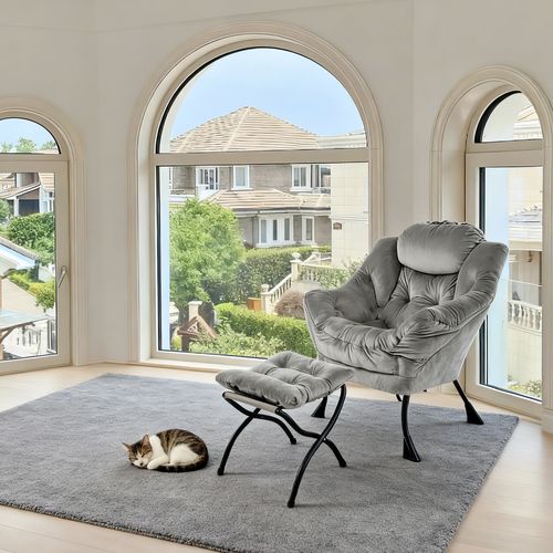 Fauteuil De Relaxation Avec Repose-pieds Et Accoudoirs Rembourrés, Structure Métal, Gris