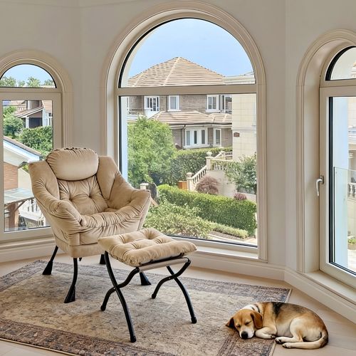 Fauteuil De Relaxation Avec Repose-pieds Et Accoudoirs Rembourrés, Structure Métal, Kaki