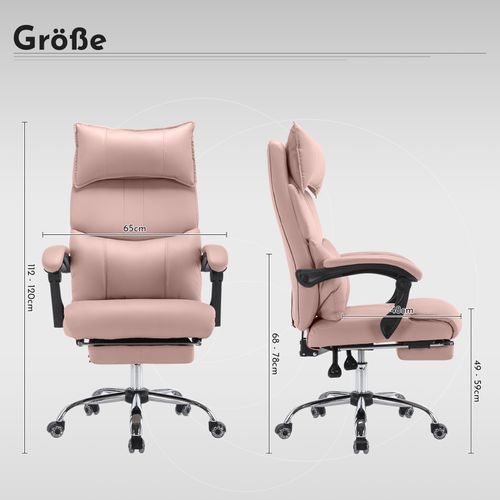 Fauteuil De Bureau Réglable En Pu Avec Support Lombaire, Dossier Haut, Pivotant - Rose