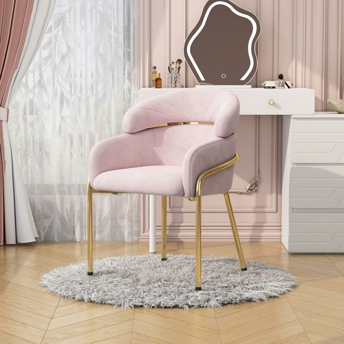 Chaise Design Moderne – Velours Rose, Confortable, Pieds Métal Doré, Salon/salle à Mange