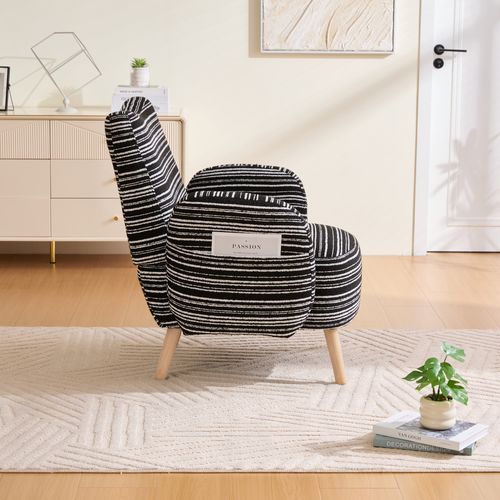 Fauteuil Moderne En Tissu Bouclé à Motif Rond, Poche Latérale Et Pieds En Bois  – Kaki