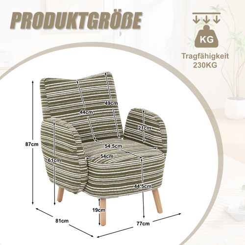 Fauteuil Moderne En Tissu Bouclé à Motif Rond, Poche Latérale Et Pieds En Bois – Vert Olive