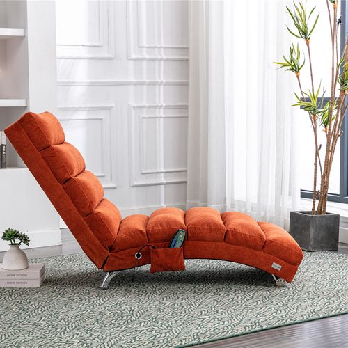 Fauteuils Relax - Fauteuils De Repos Avec Fonction Vibration Et Poche Latérale En Lin, Orange