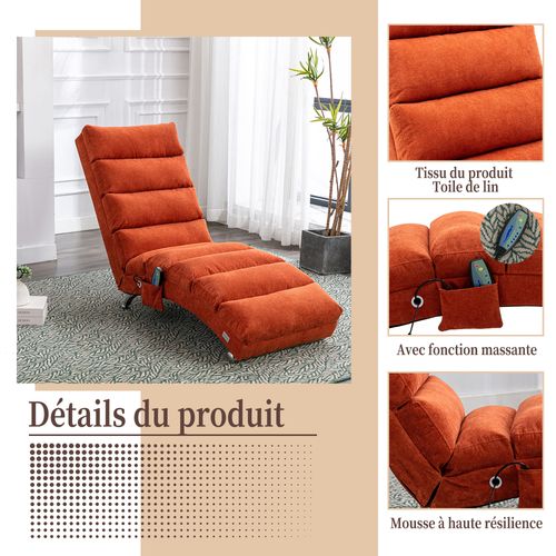 Fauteuils Relax - Fauteuils De Repos Avec Fonction Vibration Et Poche Latérale En Lin, Orange
