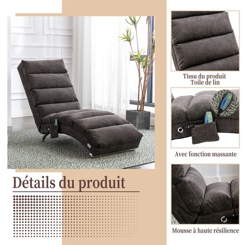 Fauteuils Relax - Fauteuils De Repos Avec Fonction Vibration Et Poche Latérale En Lin, Gris Foncé