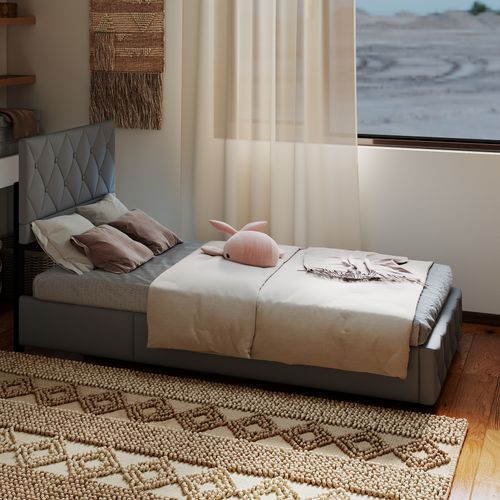 Lit Coffre 90x190 Cm Velours Gris Clair, Boxspring Avec Rangement Hydraulique