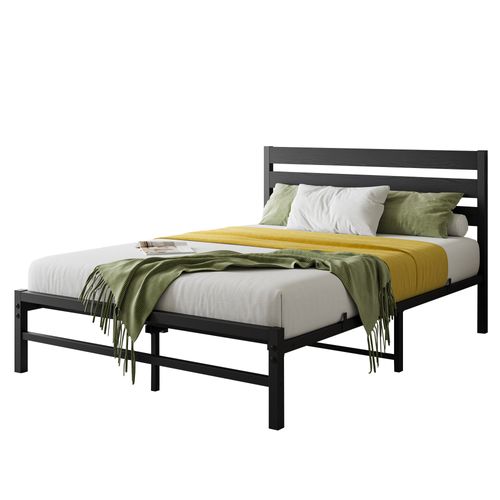 Lit En Métal 140x200 Cm - Lit Double Moderne Noir Pour Chambre D'amis Ou Ado - Cadre Solide