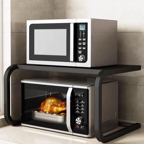 Étagère De Rangement En L à Deux Niveaux Support De Micro-ondes Modèle Simple Noir