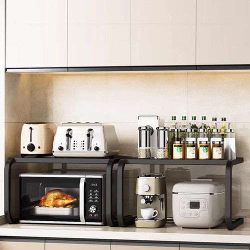 Étagère De Rangement En L à Deux Niveaux Support De Micro-ondes Modèle Simple Noir