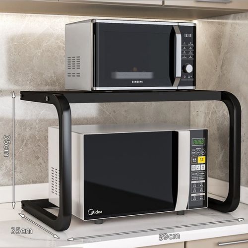 Étagère De Rangement En L à Deux Niveaux Support De Micro-ondes Modèle Simple Noir