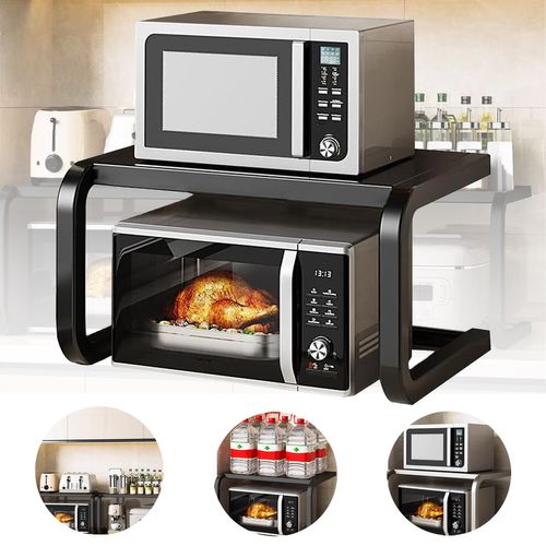 Étagère De Rangement En L à Deux Niveaux Support De Micro-ondes Modèle Simple Noir
