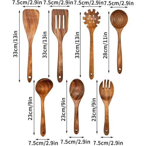 Cuillères En Bois Pour Cuisine, Set 7 Pièces, Ustensiles Et Accessoires De Cuisine En Bois