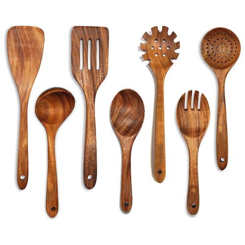 Cuillères En Bois Pour Cuisine, Set 7 Pièces, Ustensiles Et Accessoires De Cuisine En Bois
