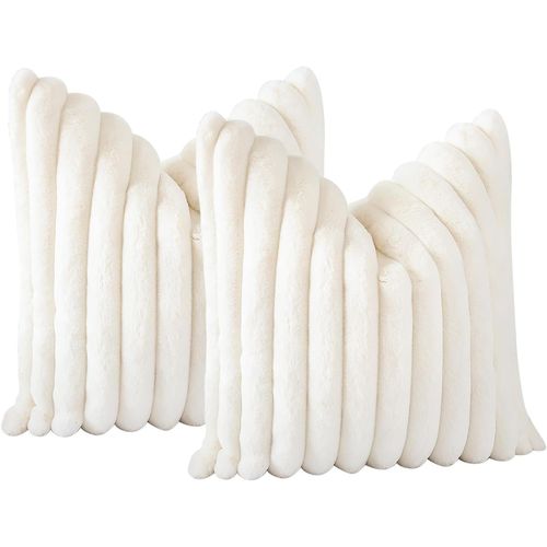 Housse De Coussin Lot 2 Pièces 50x50 Cm Velours Doux Fermeture Zippée Blanc