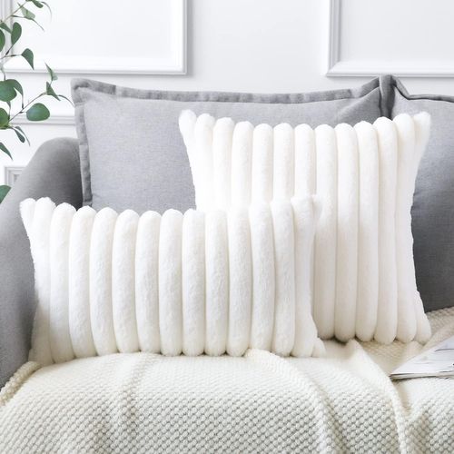 Housse De Coussin Lot 2 Pièces 50x50 Cm Velours Doux Fermeture Zippée Blanc