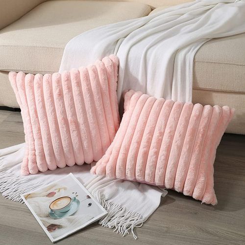 Housse De Coussin Set 2 Pièces 50x50 Cm Velours Et Peluche Fermeture Zippée Rose