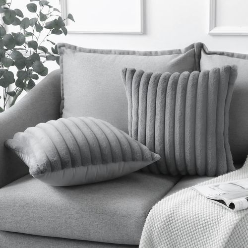 Housse De Coussin Set 2 Pièces 50x50 Cm Velours Doux Fermeture Zippée Gris