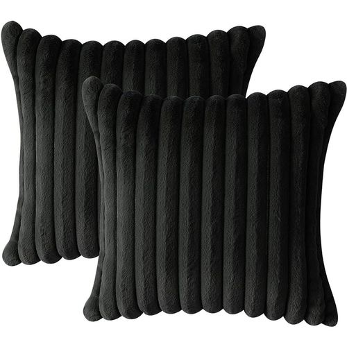 Housse De Coussin Set 2 Pièces 50x50 Cm Velours Doux Fermeture Zippée Noir