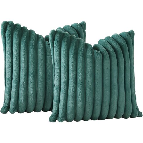 Housse De Coussin Set 2 Pièces 50x50 Cm Velours Doux Franges Fermeture Zippée Vert Foncé