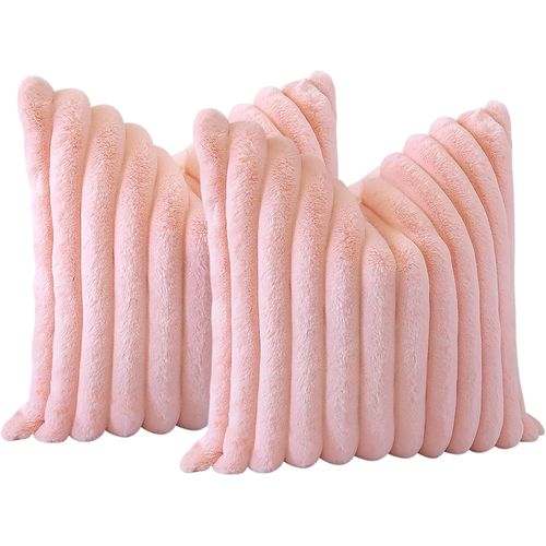 Housse De Coussin Set 2 Pièces 45x45 Cm Design Moderne Fermeture Zippée Velours Rose