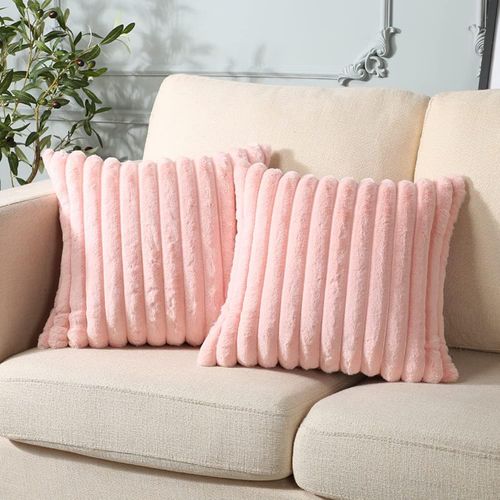Housse De Coussin Set 2 Pièces 45x45 Cm Design Moderne Fermeture Zippée Velours Rose