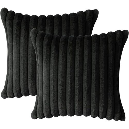 Housse De Coussin Set 2 Pièces 45x45 Cm Design Moderne Fermeture Zippée Velours Côtelé Noir