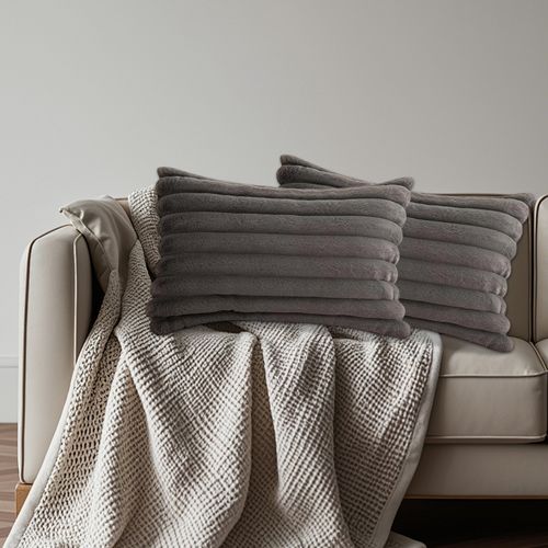 Taies D’oreiller Set 2 Housse De Coussin Velours Douce Confort Canapé 30x50 Cm Gris