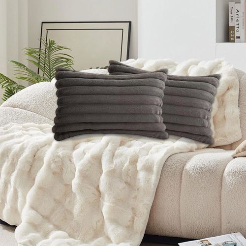 Taies D’oreiller Set 2 Housse De Coussin Velours Douce Confort Canapé 30x50 Cm Gris