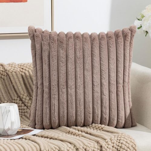 Taies D’oreiller Set 2 Housse De Coussin Velours Et Fourrure Douce Confort 50x50 Cm Beige Clair