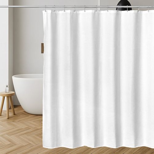 Rideau De Douche En Polyester Résistant à L’eau Avec 12 Crochets 180x180 Cm Blanc