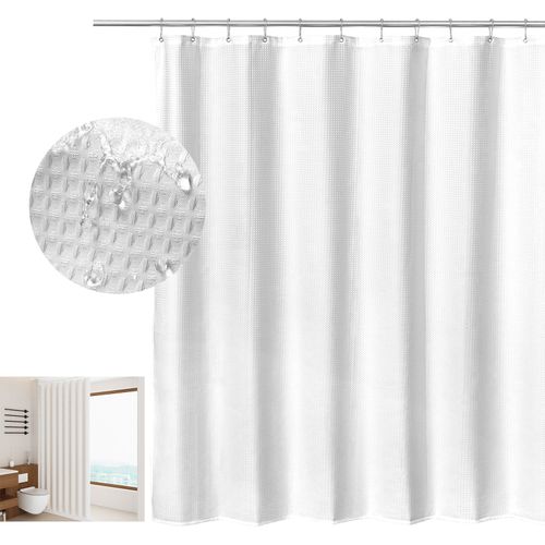 Rideau De Douche En Polyester Résistant à L’eau Avec 12 Crochets 180x180 Cm Blanc