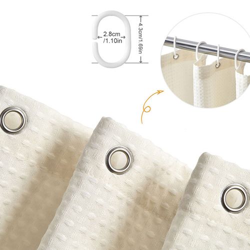 Rideau De Douche En Polyester Résistant à L’eau Avec 12 Crochets 180x180 Cm Beige