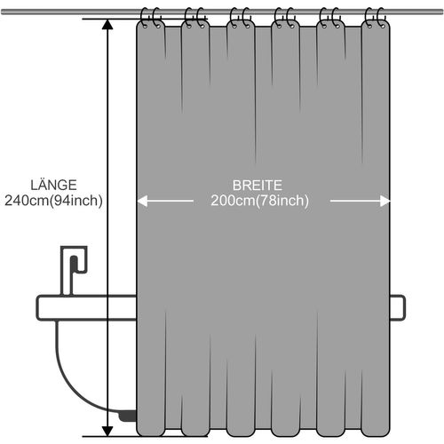 Rideau De Douche Anti-moisissure Avec Anneaux Imperméable Polyester Gris Clair 200x240 Cm