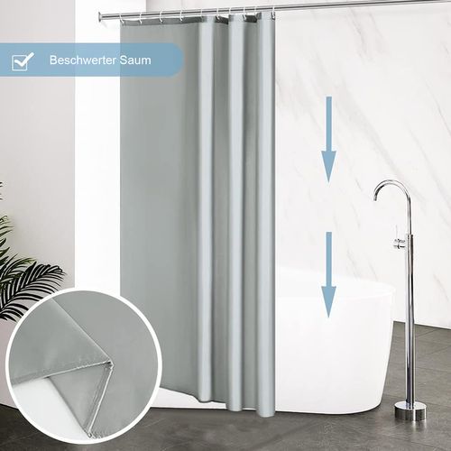 Rideau De Douche Anti-moisissure Avec Anneaux Imperméable Polyester Gris Clair 180x220 Cm