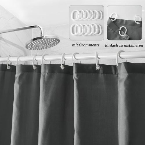 Rideau De Douche Anti-moisissure Avec Anneaux Imperméable Polyester Gris Foncé 240x200 Cm